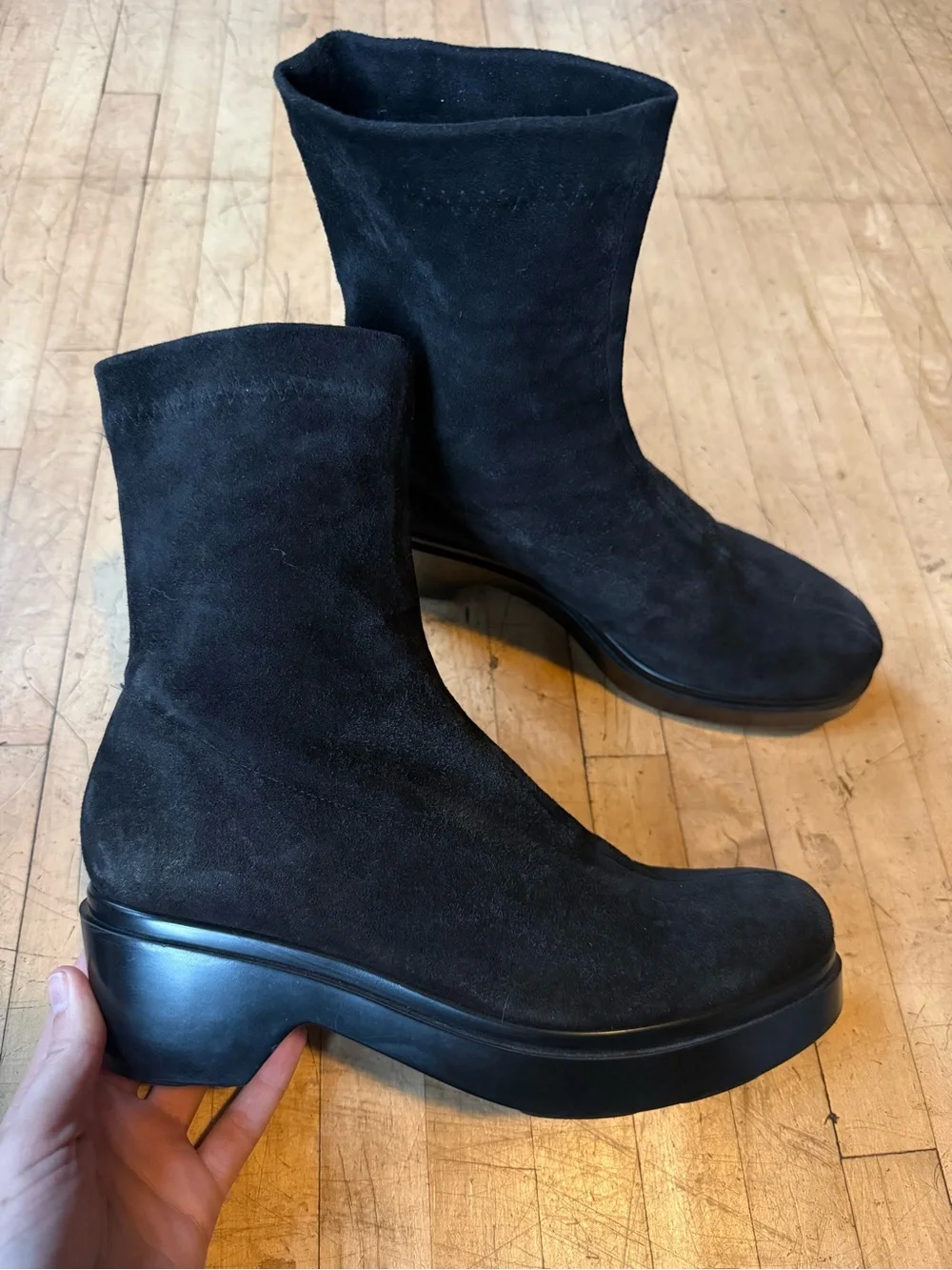 ROBERT CLERGERIE Suede Sock Ankle Boots Pull On Platform Goth Chunky Mod 7.5